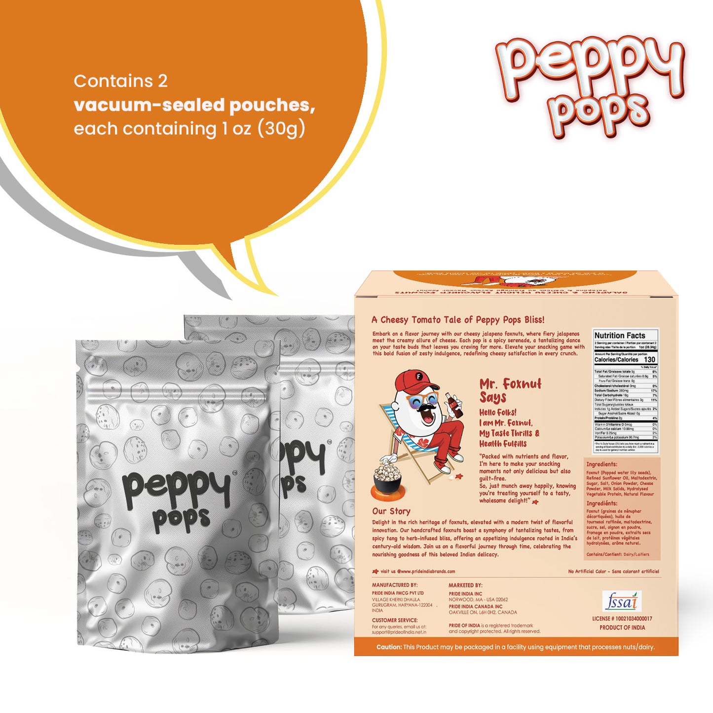 Peppy Pops Jalapeno Cheesy Roasted Foxnuts - 2 oz (57 g)