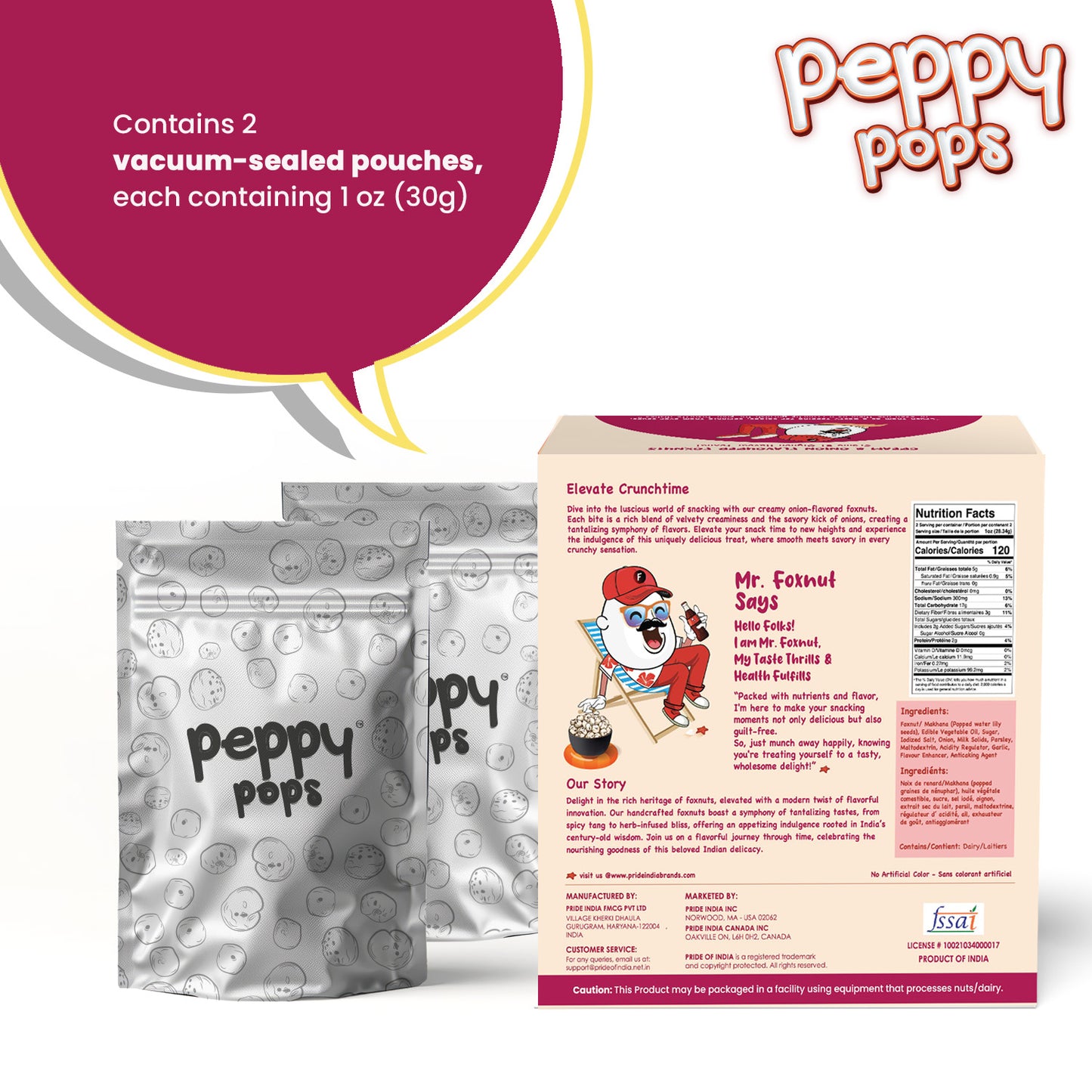 Peppy Pops Creamy Onion Roasted Foxnuts - 2 oz (57 g)