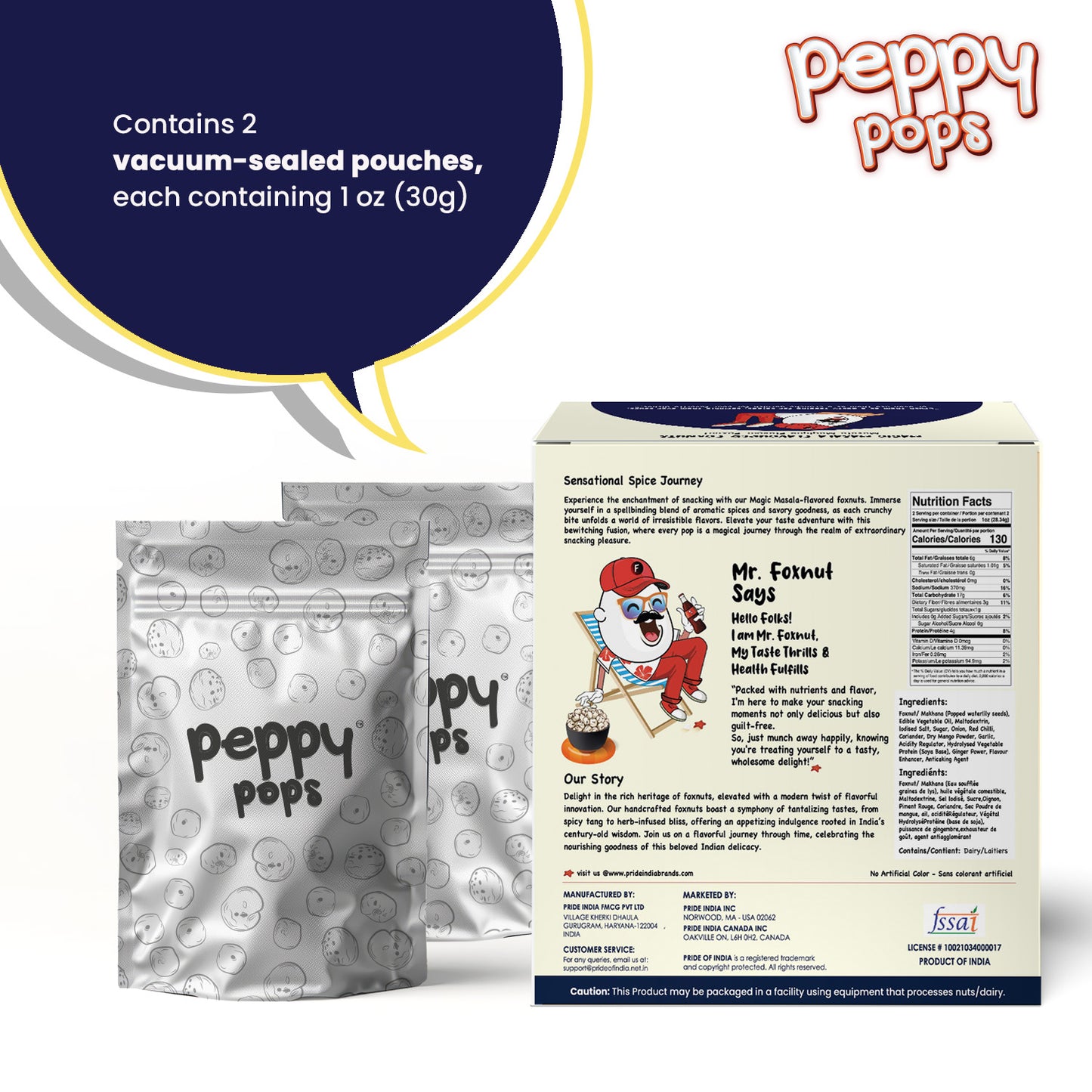 Peppy Pops Magical Masala Roasted Foxnuts - 2 oz (57 g)