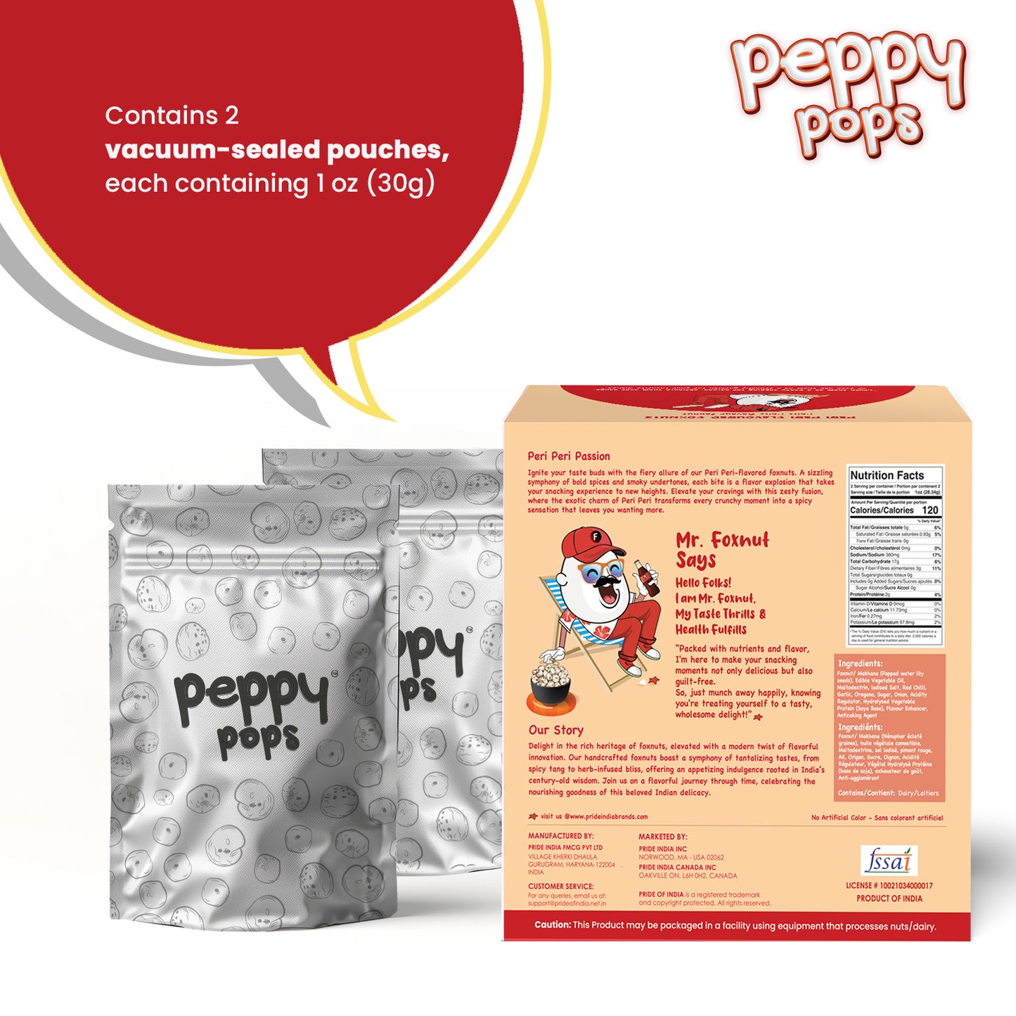 Peppy Pops Peri-Peri Roasted Foxnuts - 2 oz (57 g)