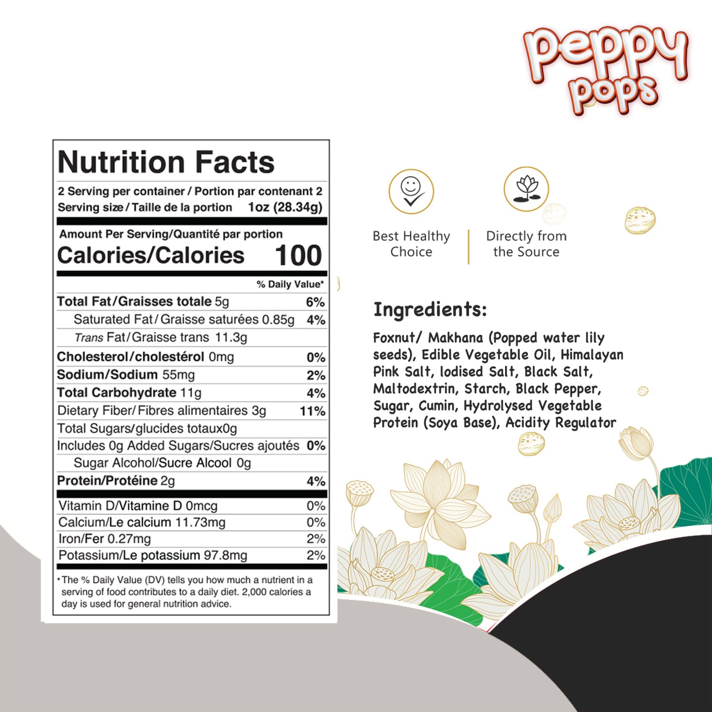 Peppy Pops Himalayan Salt & Pepper Roasted Foxnuts - 2 oz (57 g)