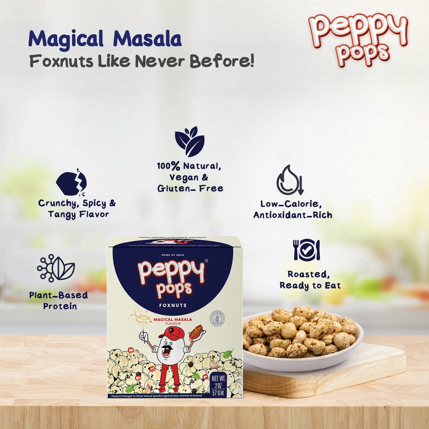 Peppy Pops Magical Masala Roasted Foxnuts - 2 oz (57 g)