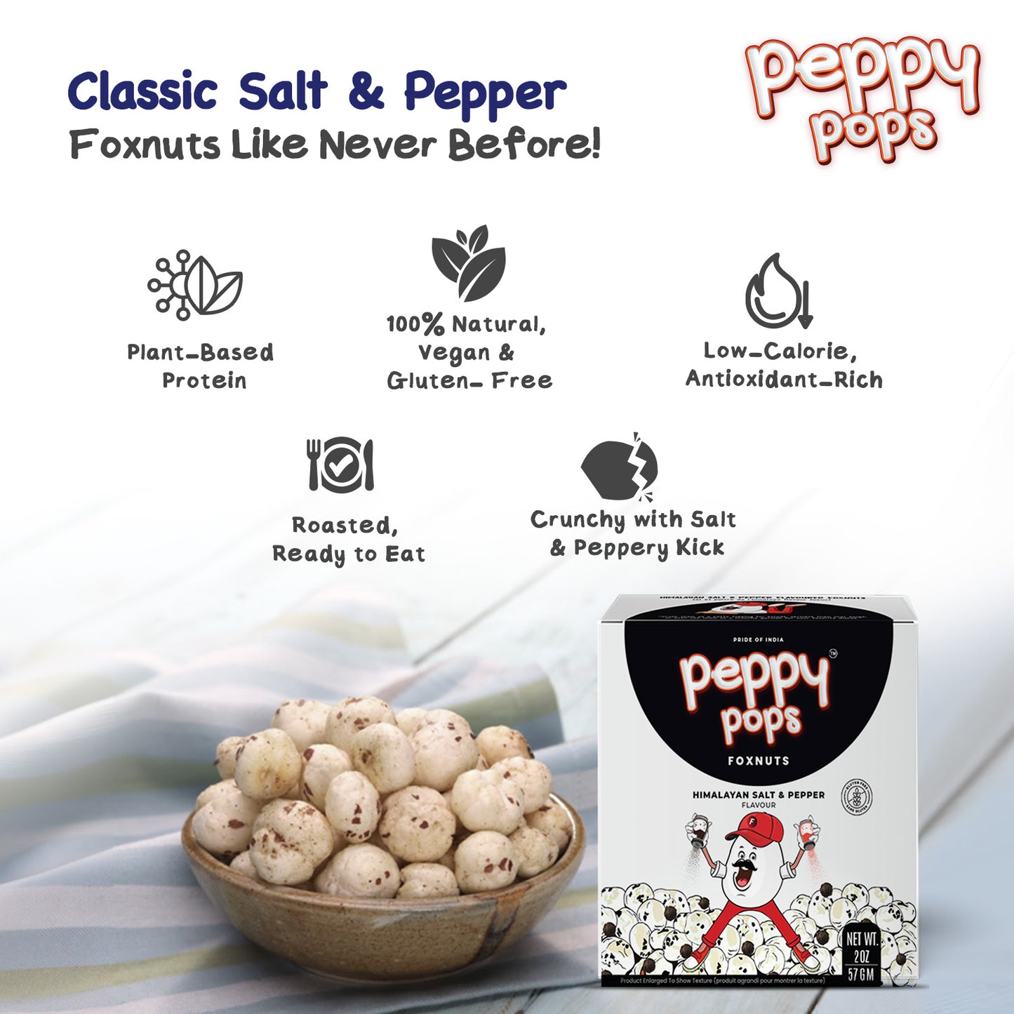 Peppy Pops Himalayan Salt & Pepper Roasted Foxnuts - 2 oz (57 g)