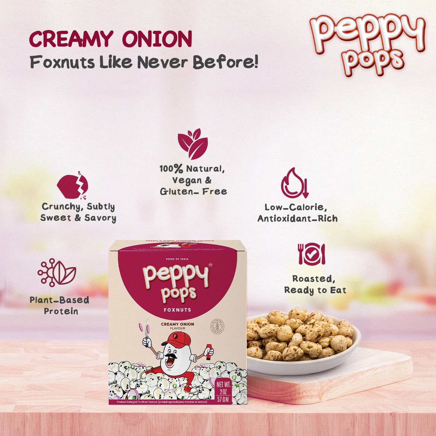 Peppy Pops Creamy Onion Roasted Foxnuts - 2 oz (57 g)