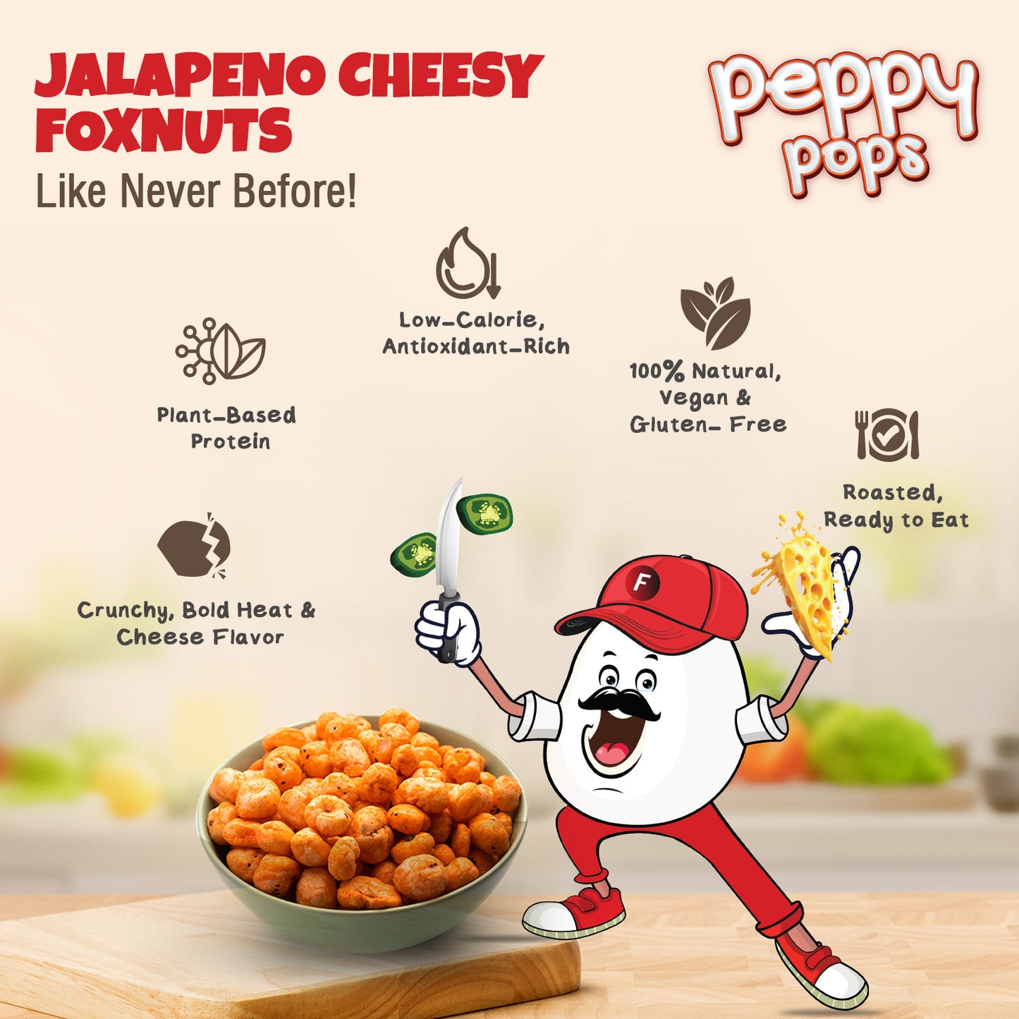 Peppy Pops Jalapeno Cheesy Roasted Foxnuts - 2 oz (57 g)