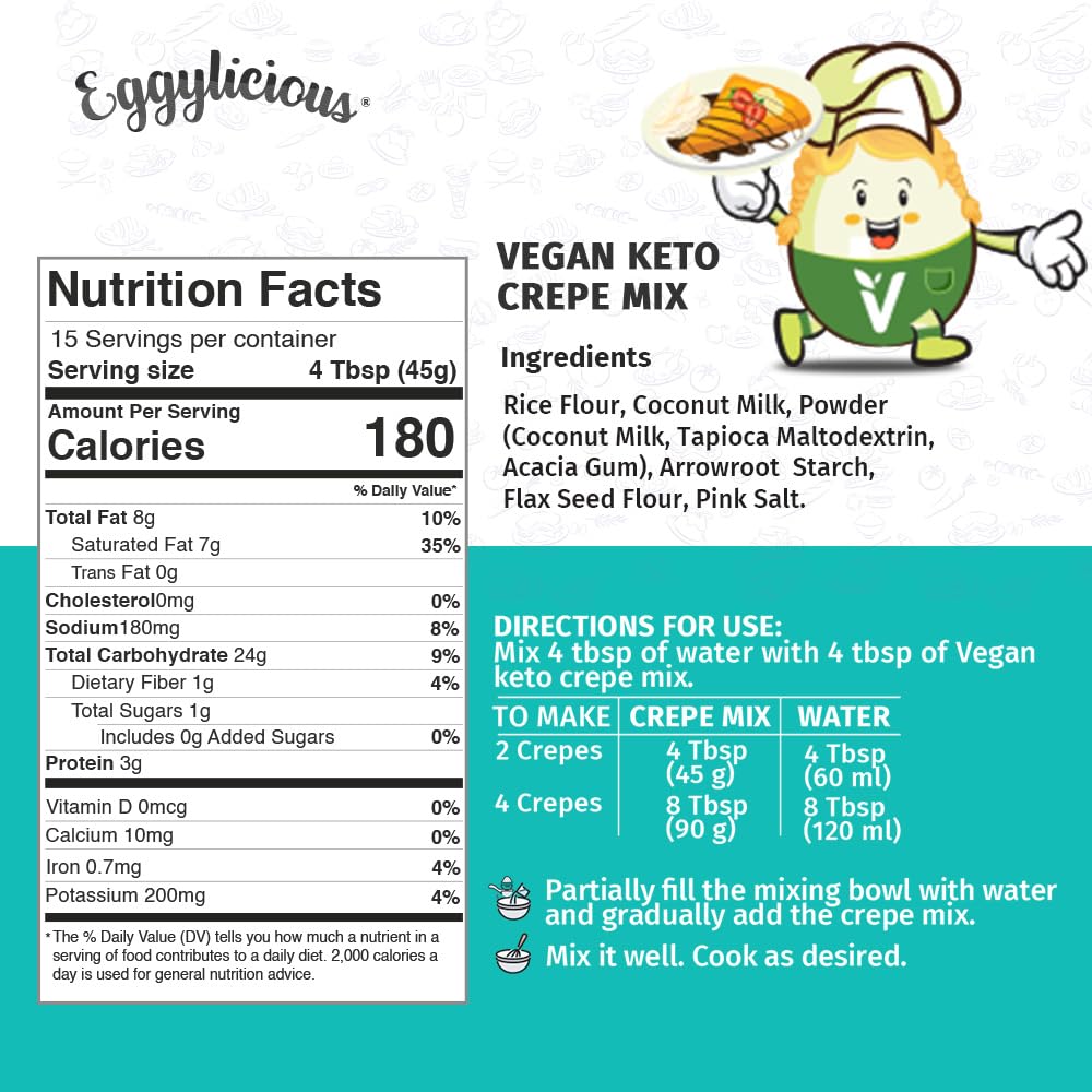Eggylicious Vegan Keto Crepe Mix - 1 lb 8 oz (680 gm)