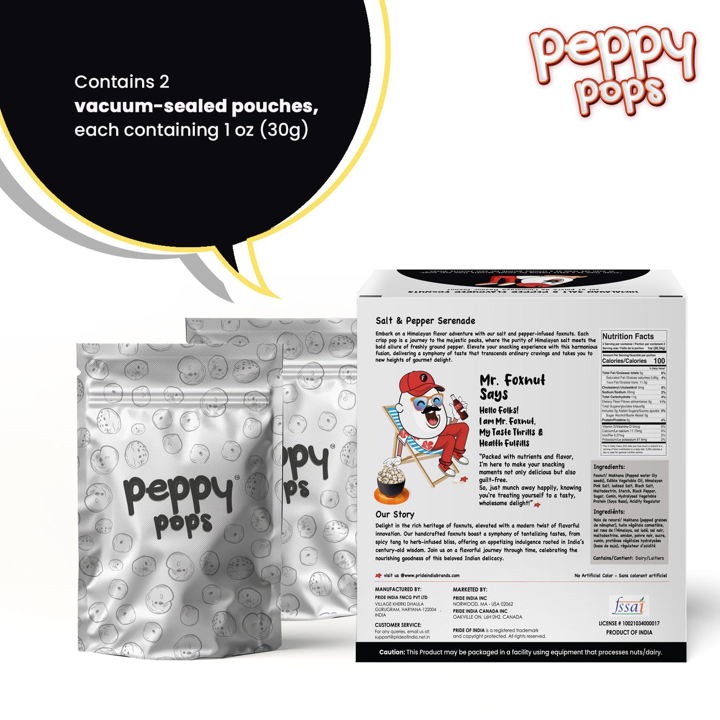 Peppy Pops Himalayan Salt & Pepper Roasted Foxnuts - 2 oz (57 g)
